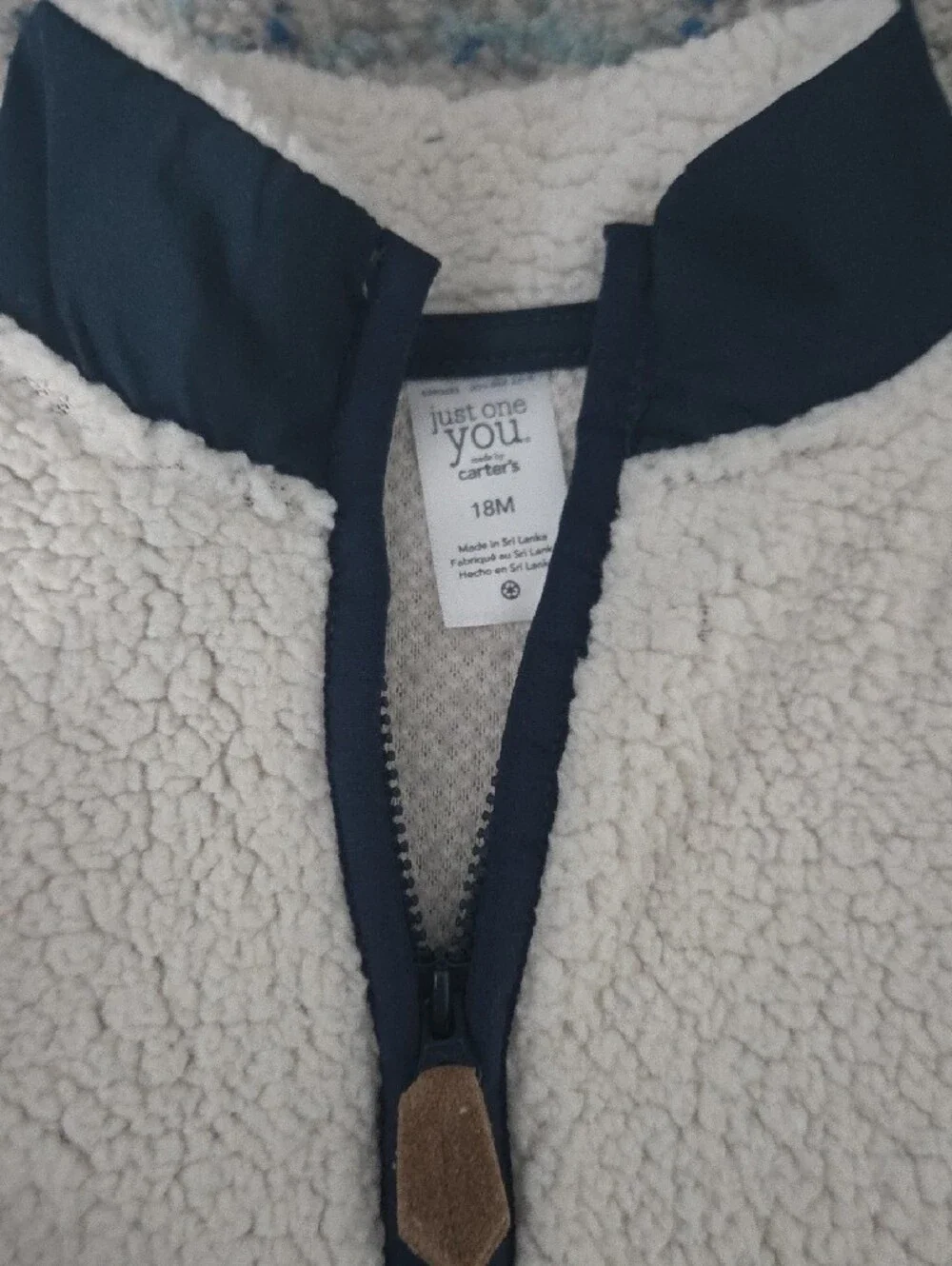 Carter's Cream Sherpa Vest with Blue Trim - Set of 2